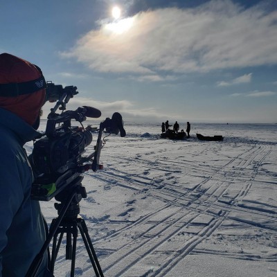 On set directing an episode of Hors Québec in Yellowknife, Northwest Territories, 2022