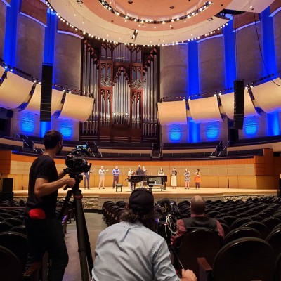 On set directing an episode of Hors Québec in Edmonton, 2022