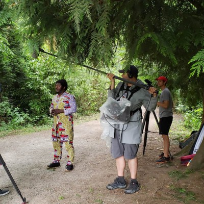 On set directing an episode of Hors Québec in Vancouver, 2022
